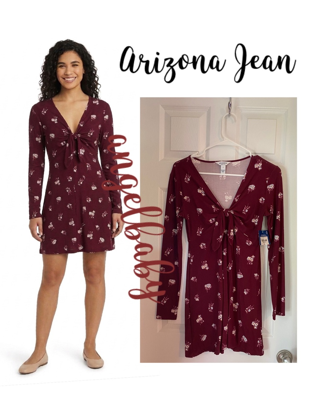 Arizona Jean Co Floral Long Sleeve Tie-Front Mini Dress